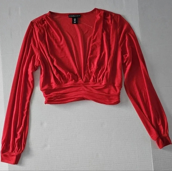 Red Sheer Long Sleeve Crop - Picture 2 of 7